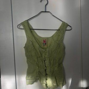 Free People Vintage Faded Green Lace Tank Cami
